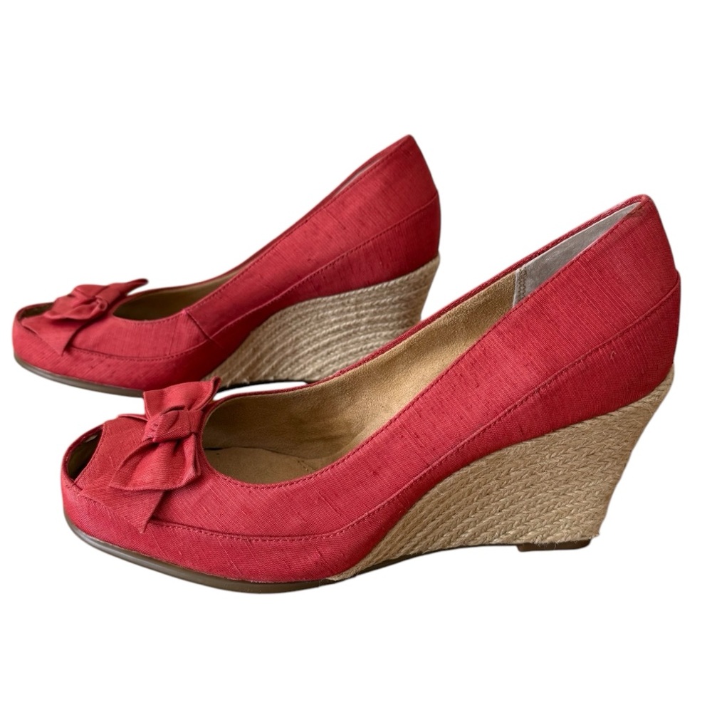 Linen Bow Espadrille Platform Wedge by Aerosoles Fabric Upper Like New Size 10